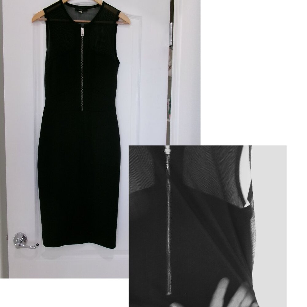 New DIESEL Sexy Sheer Back Sleeveless Bodycon Dress Zipper Front Jet Black M